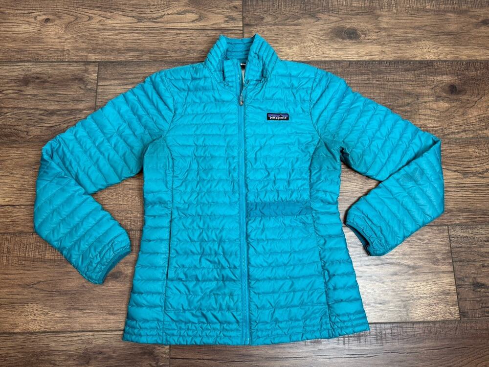 Patagonia Down Women’s XS Turquoise Green Nano Puffer Jacket Outdoor Coat